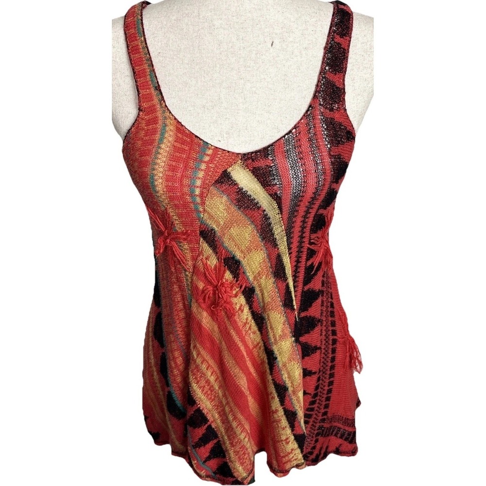 Free People Sweater Tank Top Womens XS Red Orange Boho Festival Embroidered‎